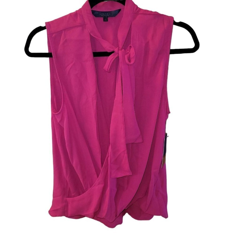 NWT RACHEL Rachel Roy Beckett Solid Tie-Neck Blouse Pink Size Large - Picture 2 of 6